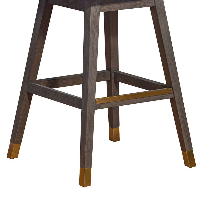 Stancoste Swivel Stool in Grey Oak Wood Finish with Mocha Fabric