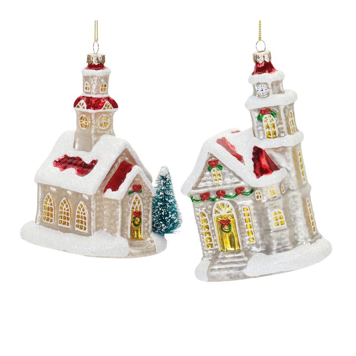 Church Christmas Ornament for Holiday Tree Decoration (Set of 6)