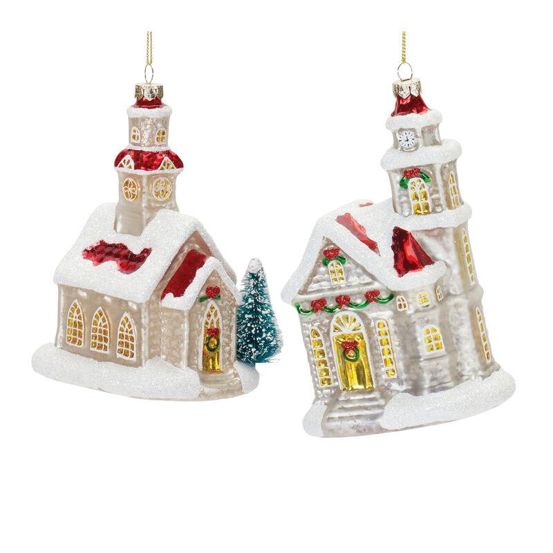 Church Christmas Ornament for Holiday Tree Decoration (Set of 6)