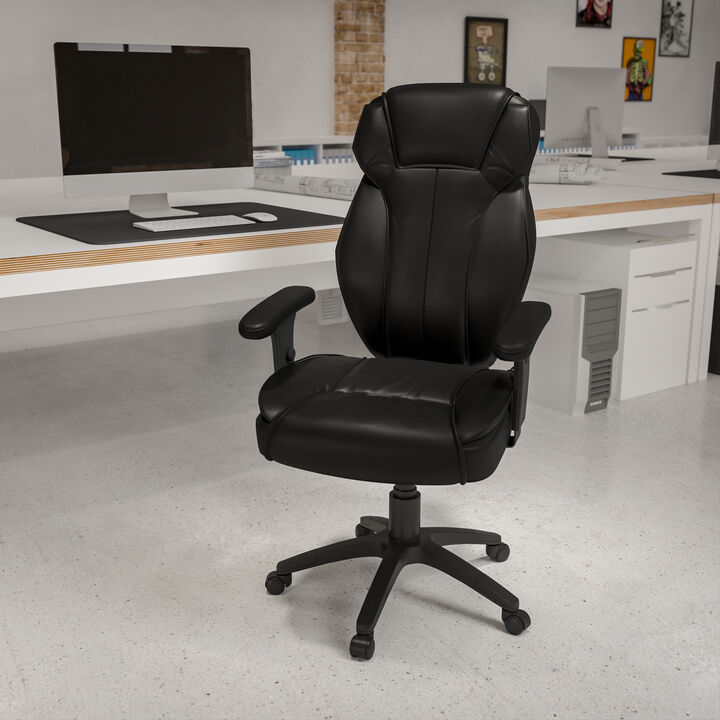 Hansel High Back Black LeatherSoft Multifunction Executive Swivel Ergonomic Office Chair with Lumbar Support Knob with Arms