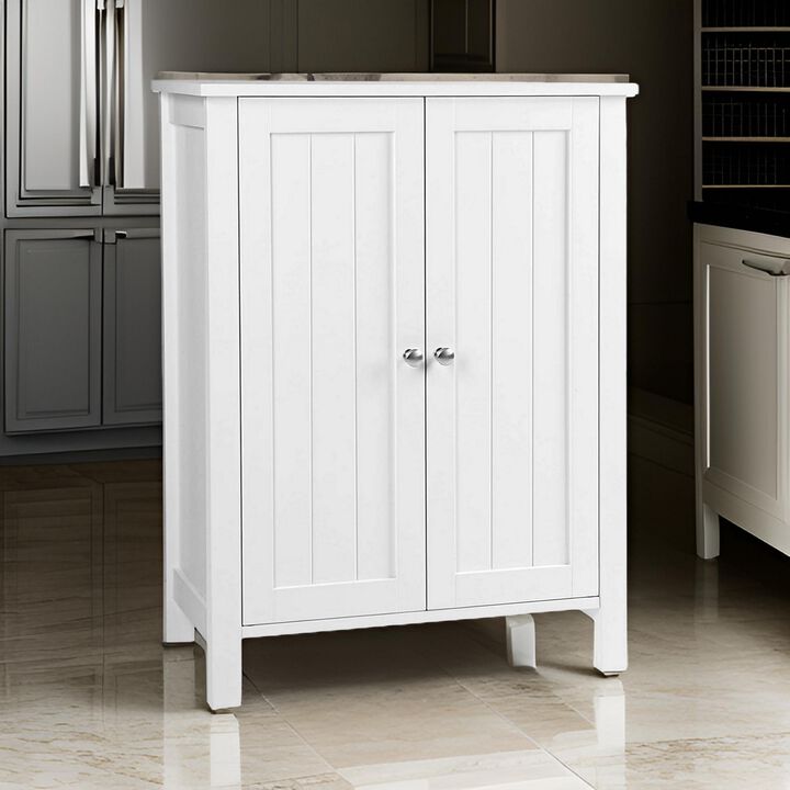 Deavan 31 Inch Wood Bathroom Storage Cabinet, 2 Doors, Plank Style, White - Benzara