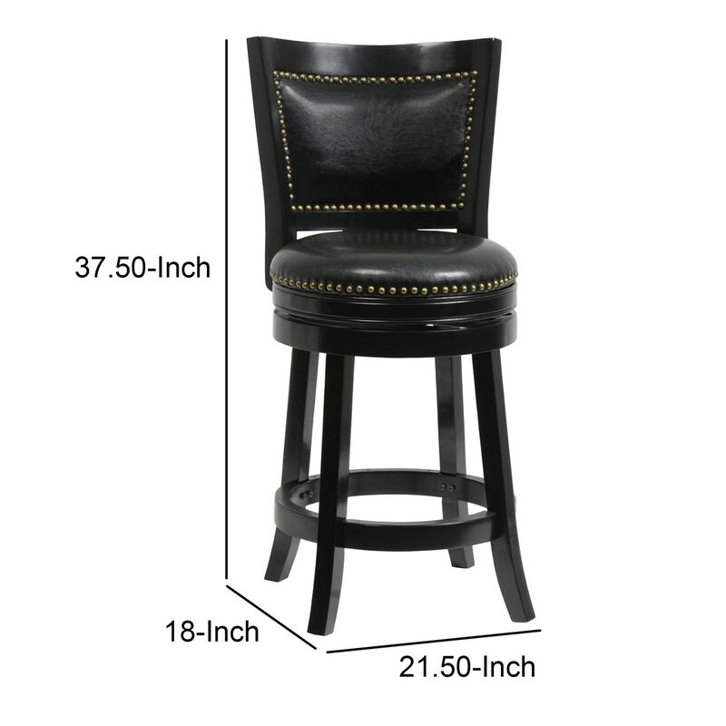 Nailhead Trim Round Leatherette Counter Stool with Flared Legs, Black-Benzara