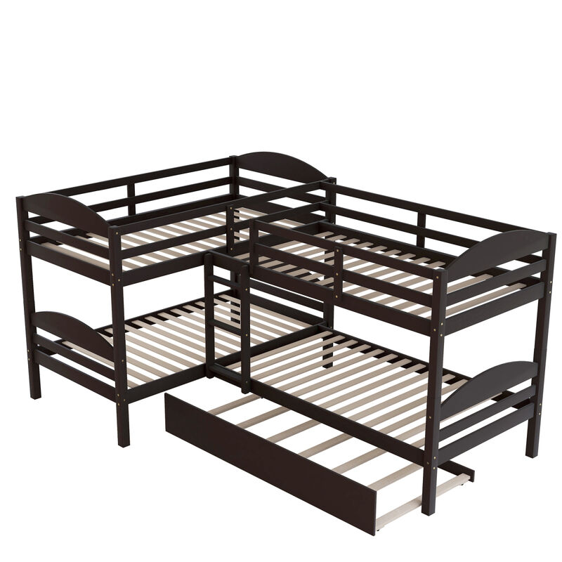 Twin L-Shaped Bunk Bed With Trundle