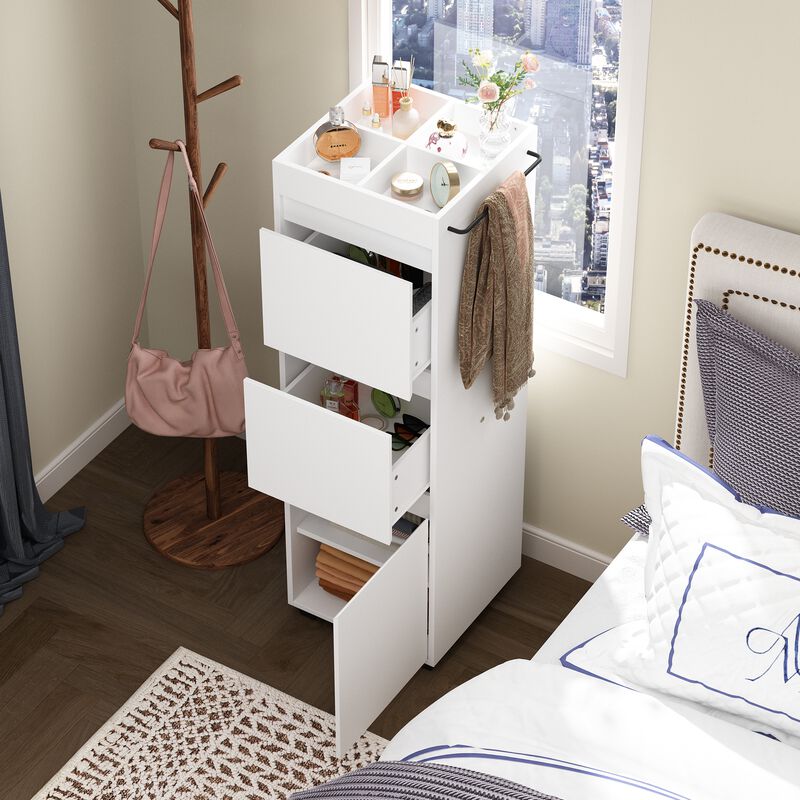 FUFU&GAGA Modern White Wardrobe with 2 Drawers and 1 Cabinet, Adjustable Shelf, Black Rubber Feet (15.7" W x 15.7" D x 50.8" H), White Melamine Finish