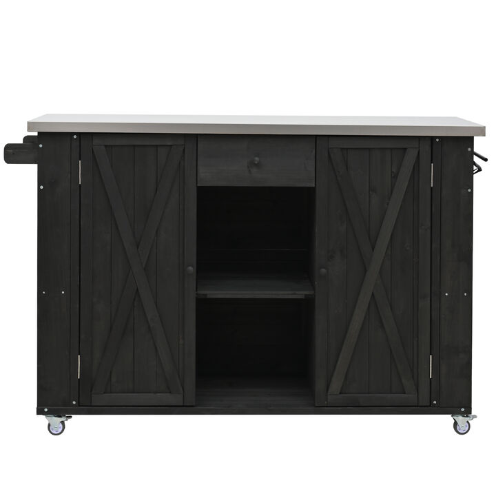 Merax Outdoor  Fir Wood Kitchen Island with Towel and Spice Racks