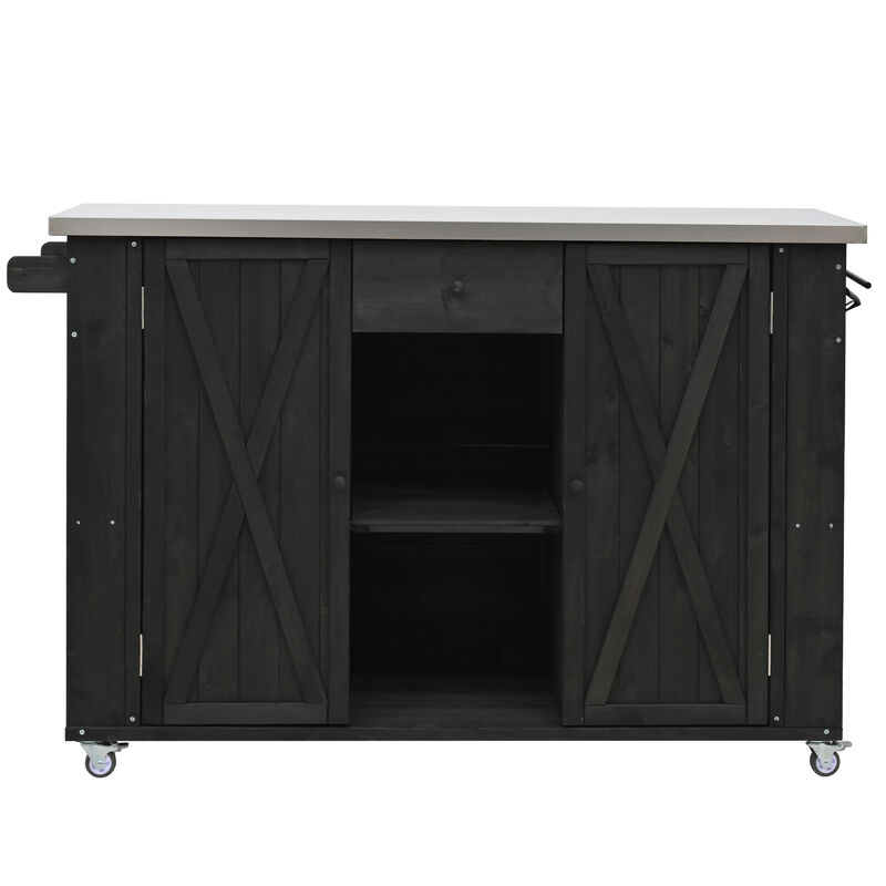 Merax Outdoor  Fir Wood Kitchen Island with Towel and Spice Racks
