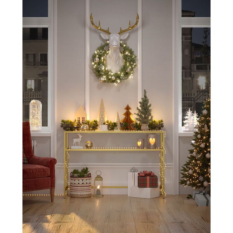 Modern Console Table with Tempered Glass & Metal Frame - Gold, 2 Shelves