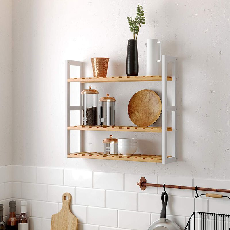 Adjustable Bamboo Rack Multifunctional Bathroom Kitchen Living Room Holder 3-Tier Utility Storage Shelf
