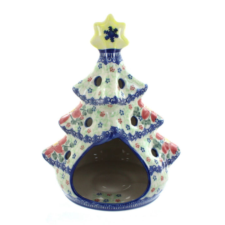 Blue Rose Polish Pottery Poinsettia Christmas Tree Luminary