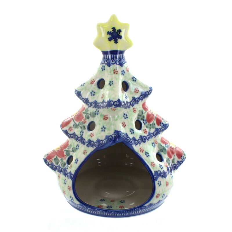 Blue Rose Polish Pottery Poinsettia Christmas Tree Luminary
