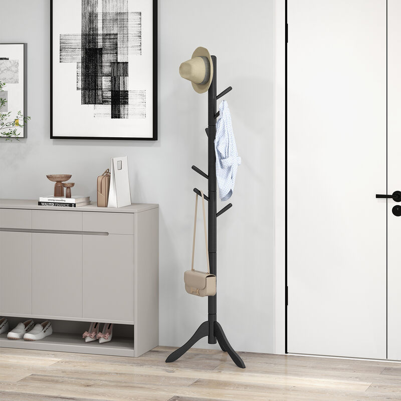 Adjustable Wooden Tree Coat Rack with 8 Hooks