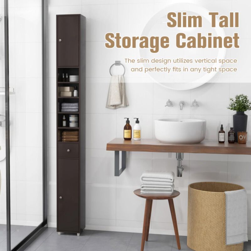 Hivvago Freestanding Slim Bathroom Cabinet with Drawer and Adjustable Shelves