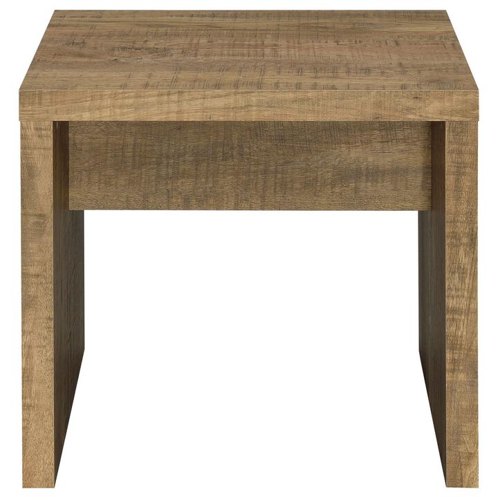 Nette 24 Inch End Table with Rough Hewn Saw Marks, Wood, Natural Brown - Benzara