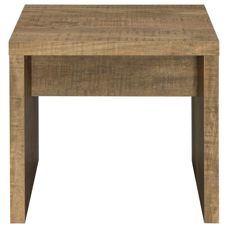 Nette 24 Inch End Table with Rough Hewn Saw Marks, Wood, Natural Brown - Benzara