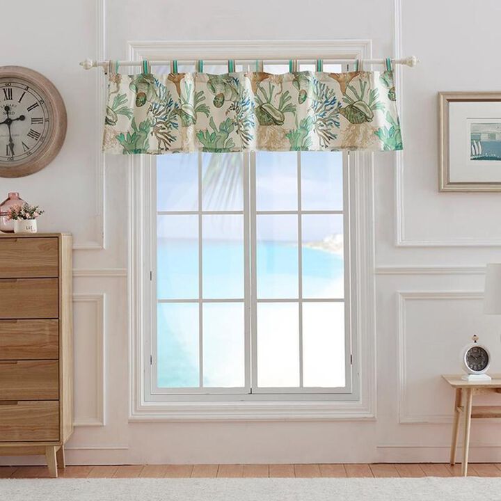 Barefoot Bungalow Atlantis Corals And Seashells Window Valance With 3" Rod Pocket - 84x19" Jade