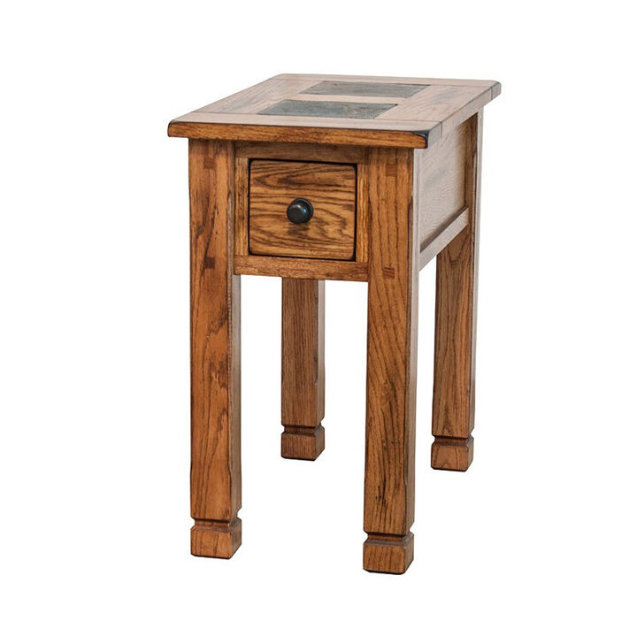 Marv Accent Chair Side Table, 25 Inch Rectangular Top, Drawer, Brown - Benzara