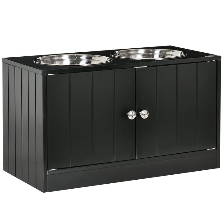 Black Dog Feeder: 23.5" x 12" x 14" Elevated Bowls with Stand, Storage for Large Dogs
