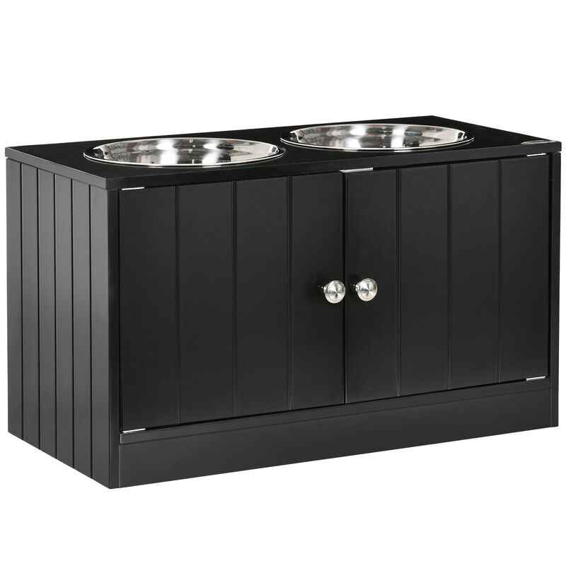 Black Dog Feeder: 23.5" x 12" x 14" Elevated Bowls with Stand, Storage for Large Dogs