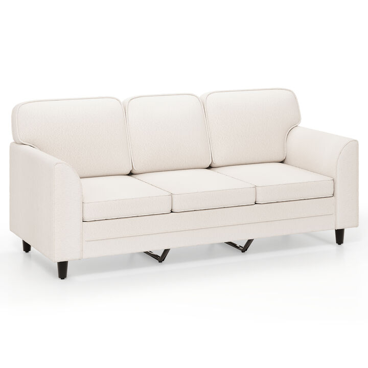 Upholstered Teddy 3-Seat Sofa with Comfortable Back Pillows for Cozy Living Room Decor