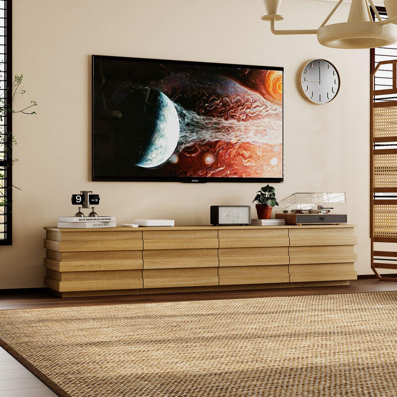 FUFU&GAGA Modern Walnut Wood Grain TV Stand with 4 Drawers (78.7" W x 15.6" D x 15.7" H), Walnut