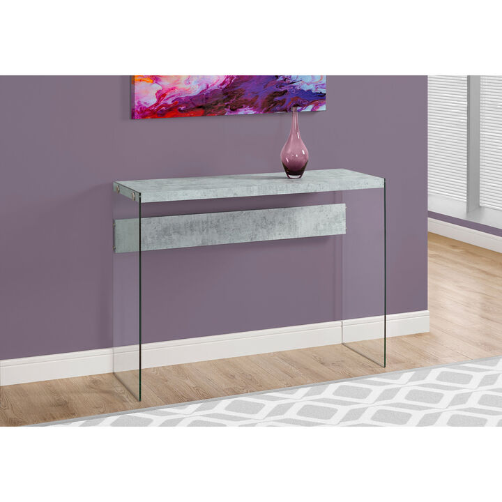 Monarch Specialties I 3232 Accent Table, Console, Entryway, Narrow, Sofa, Living Room, Bedroom, Tempered Glass, Laminate, Grey, Clear, Contemporary, Modern