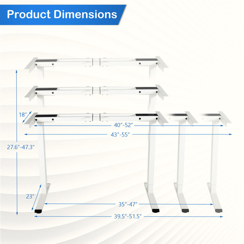Costway Electric Sit Stand Desk Frame Dual-motor Height-adjustable Standing Desk Base with 3 Memory Positions & Touch Control Panel Home Office Black