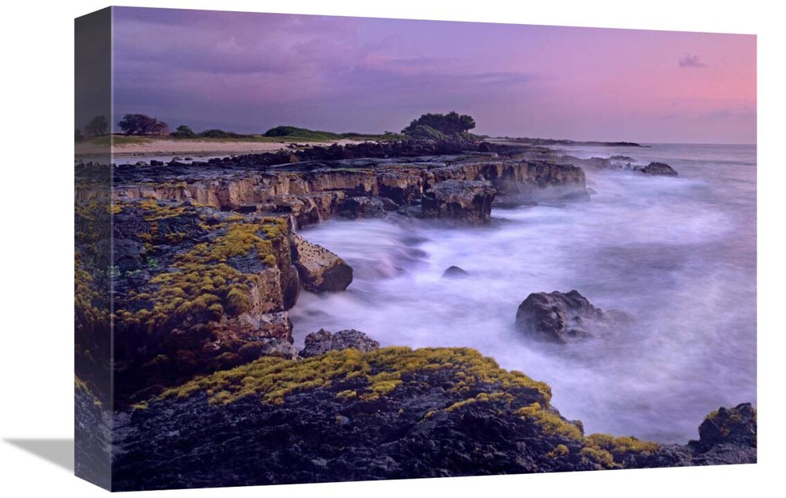 Ocean and lava rocks at sunset, Puuhonua, Hawaii-Canvas Art-16x12