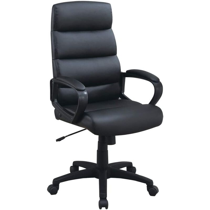 Black Faux Leather Cushioned Upholstered 1 Piece Office Chair Adjustable Height Desk Chair Relax