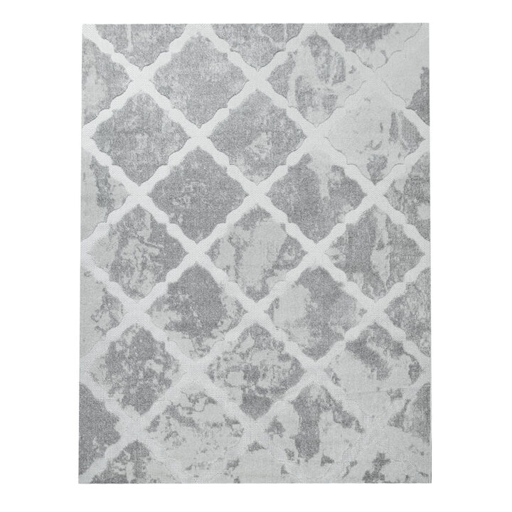 Outdoor Rug in Moroccan Style with Light-Grey Diamond Pattern