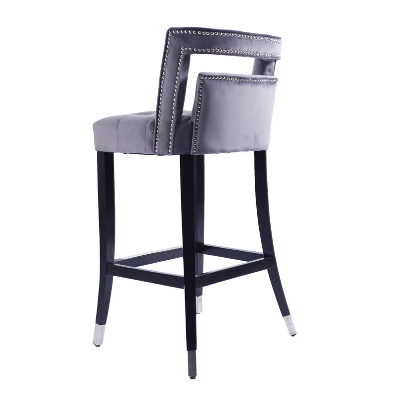 Suede Velvet Barstool With Nailheads Dining Room Chair 2 PCS Set - 30 Inch Seater Height