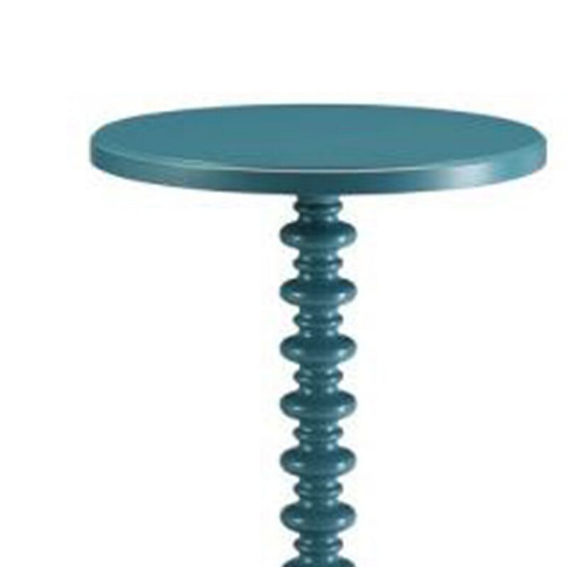 Astonishing Side Table With Round Top, Teal Blue-Benzara