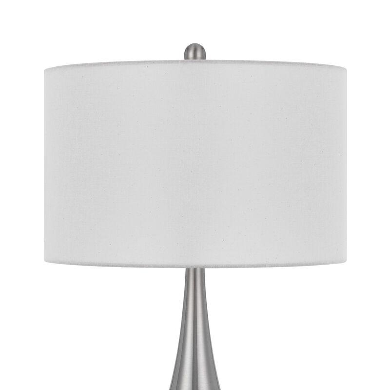 Ege Table Lamp Set of 2, Teardrop Brushed Steel Base, White Shade - Benzara
