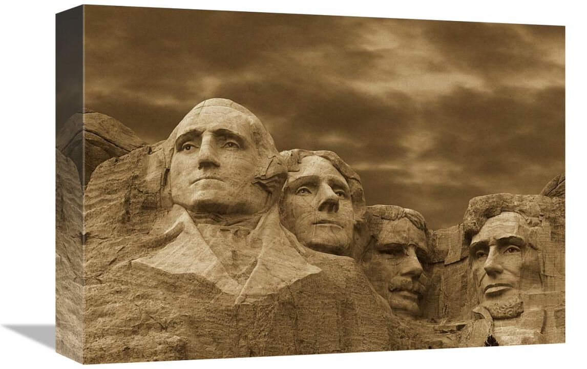 Mount Rushmore National Monument, South Dakota - Sepia-Canvas Art-16x12