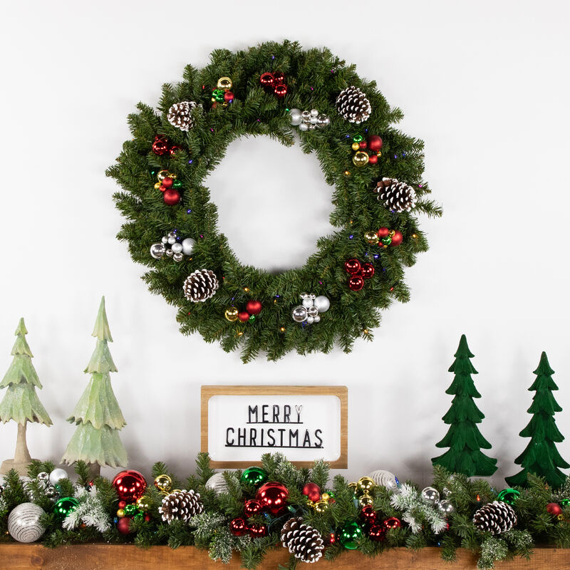 Pre-Lit  LED Canadian Pine Artificial Christmas Wreath  30-Inch  Multicolor Lights