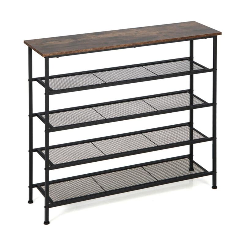 Hivvago Industrial Adjustable 5-Tier Metal Shoe Rack with 4 Shelves for 16-20 Pairs
