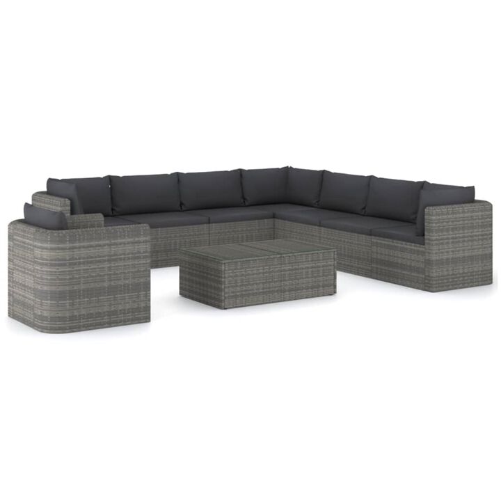 vidaXL 9 Piece Garden Lounge Set with Cushions Poly Rattan Gray