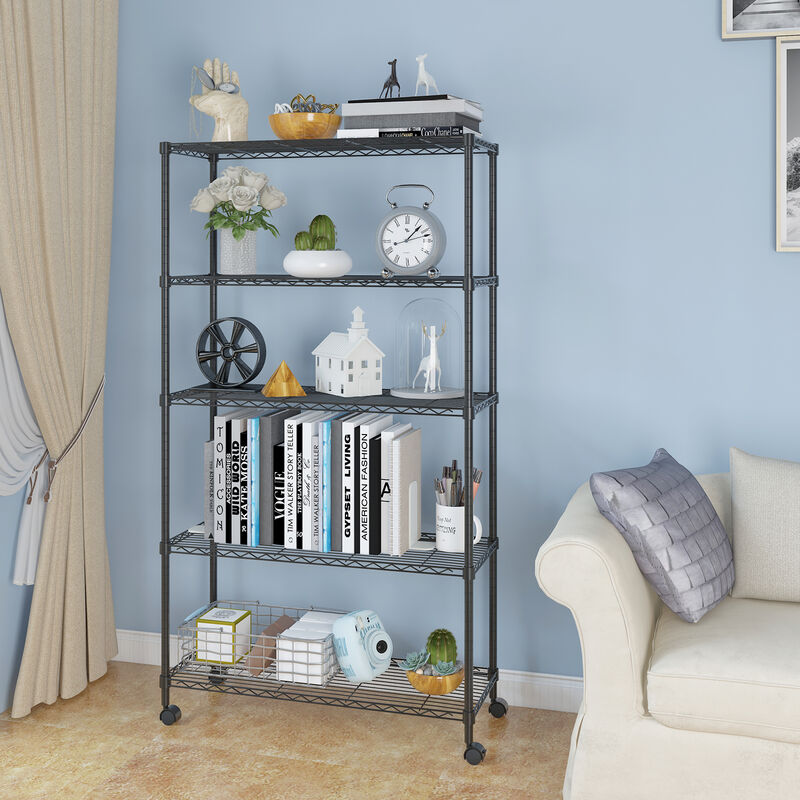 5-Layer Plastic Coated Iron Shelf with Nylon Wheels