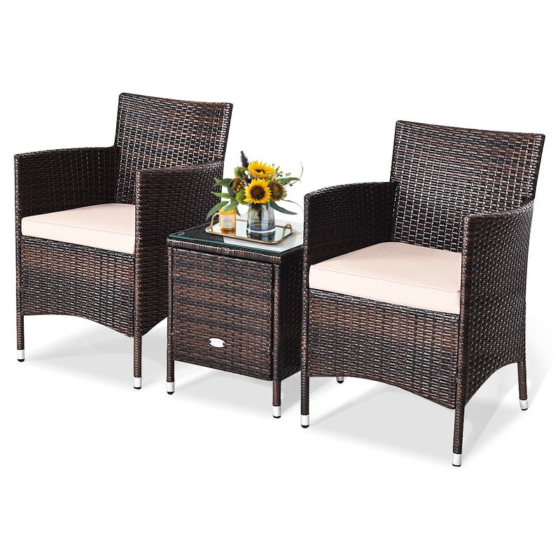 3 Pieces Ergonomic Wicker Patio Conversation Set-Beige