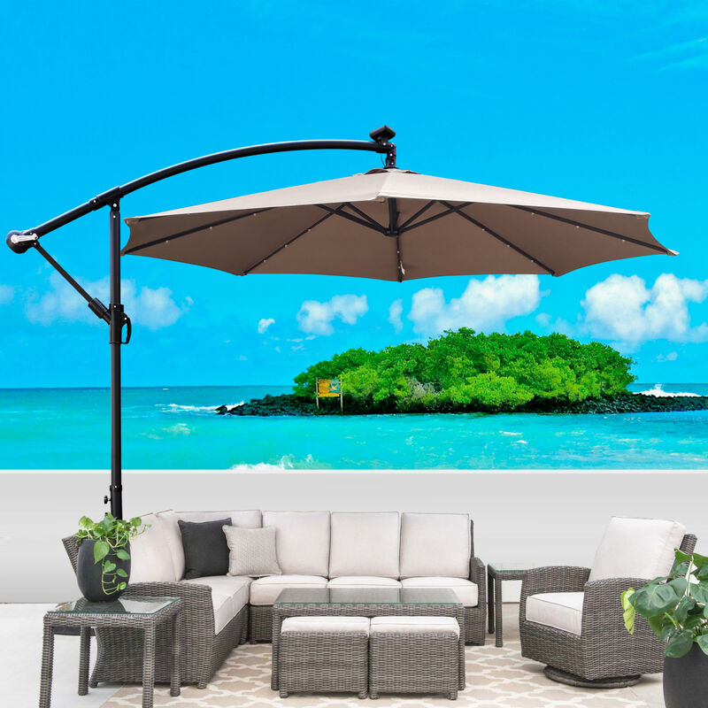 10ft LED Solar Patio Umbrella with Crank and Cross Base