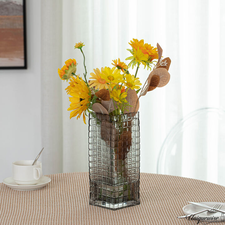 10-Inch Square Frosted Grey Vase