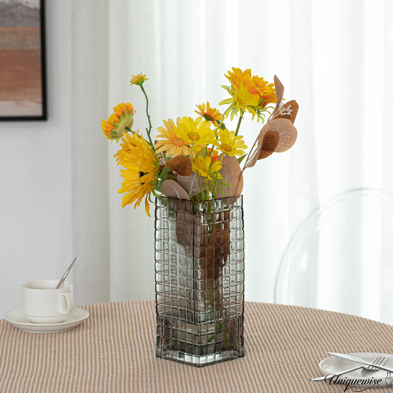 10-Inch Square Frosted Grey Vase