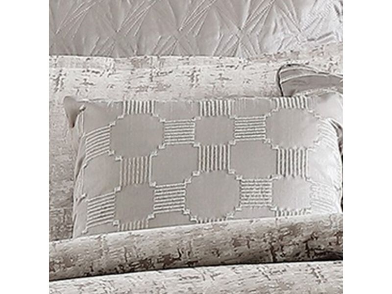 10 Piece King Polyester Comforter Set with Jacquard Print, Gray - Benzara