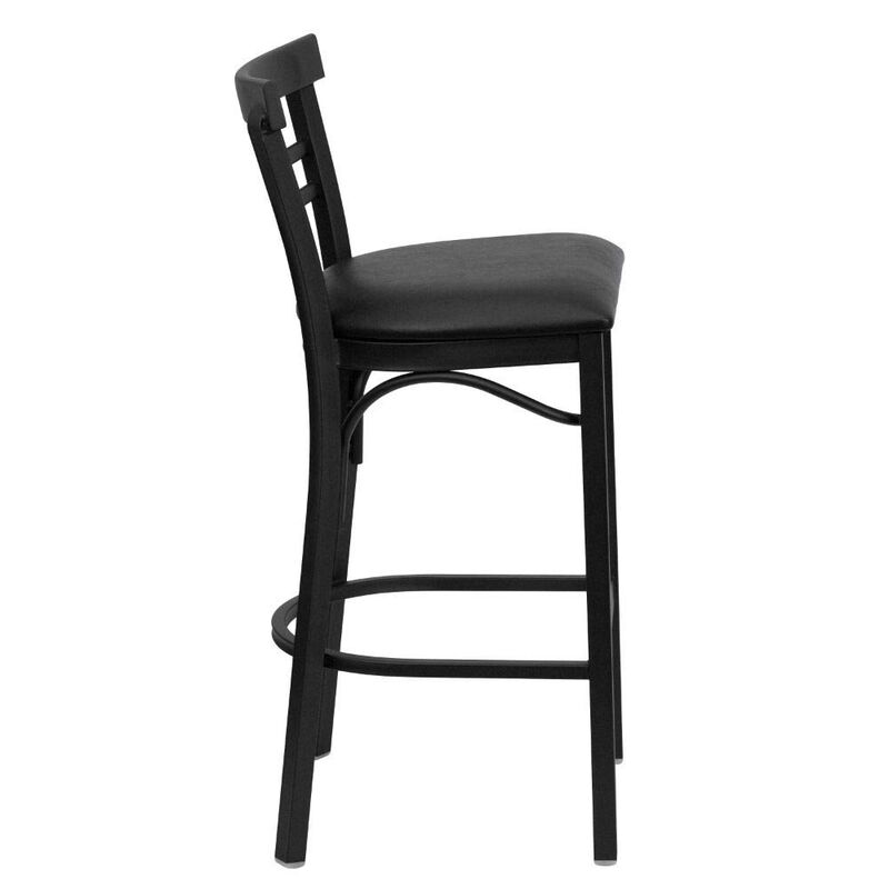 Flash Furniture HERCULES Series Black Two-Slat Ladder Back Metal Restaurant Barstool - Black Vinyl Seat