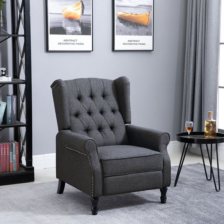 Dark Gray Lounge Chair: Vintage Linen Fabric Tufted Reclining Sofa