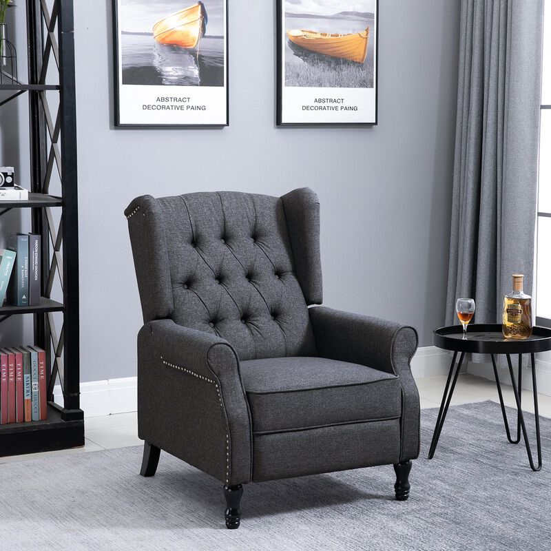 Dark Gray Lounge Chair: Vintage Linen Fabric Tufted Reclining Sofa