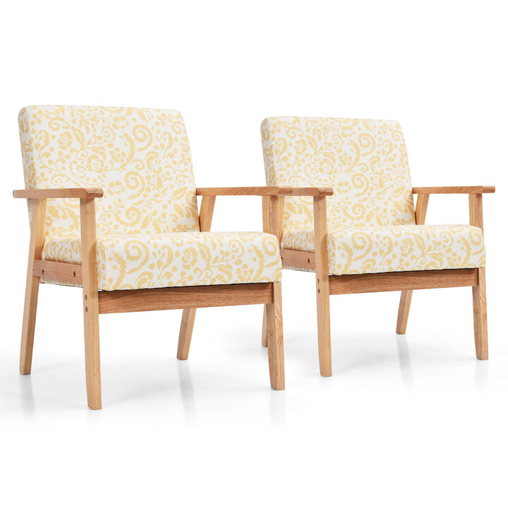 Costway 2PCS Accent Armchair Upholstered Chair Home Office w/ Wooden Frame White