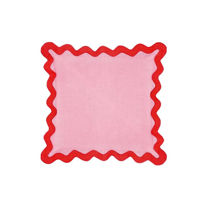 Scalloped Edge Magenta and Pink Cotton Velvet Throw Pillow