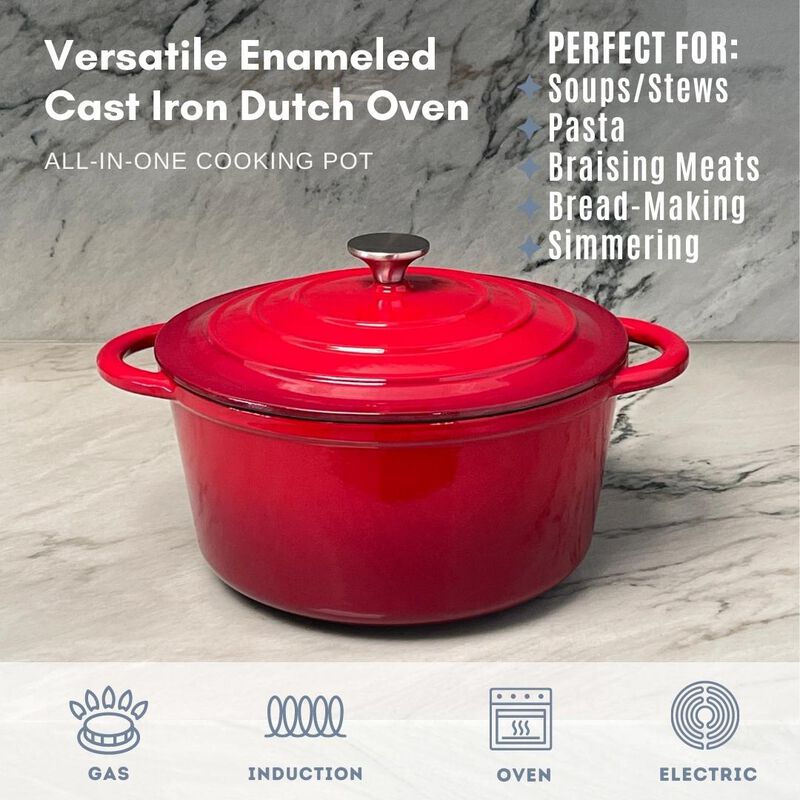 3 Quart Enameled Cast Iron Round Dutch Oven in Red