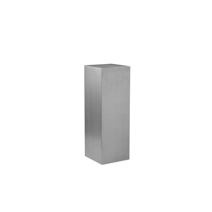 Meta Set of 3 Pedestal Display Stand, Square Pillars Brushed Silver Steel - Benzara