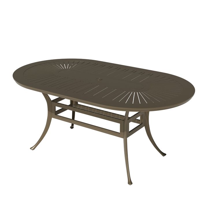 Mondawe 72 in. x 42 in. Oval Powder Coated Cast Aluminum Outdoor Dining Table with 2.1 inch Umbrella Hole
